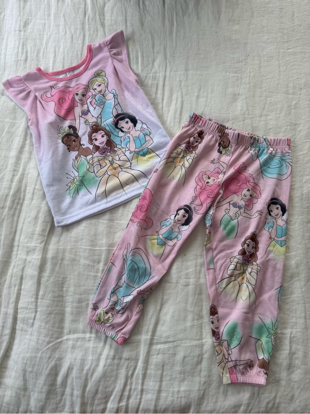 Disney Girls' Pink and White Princess Pajama Set